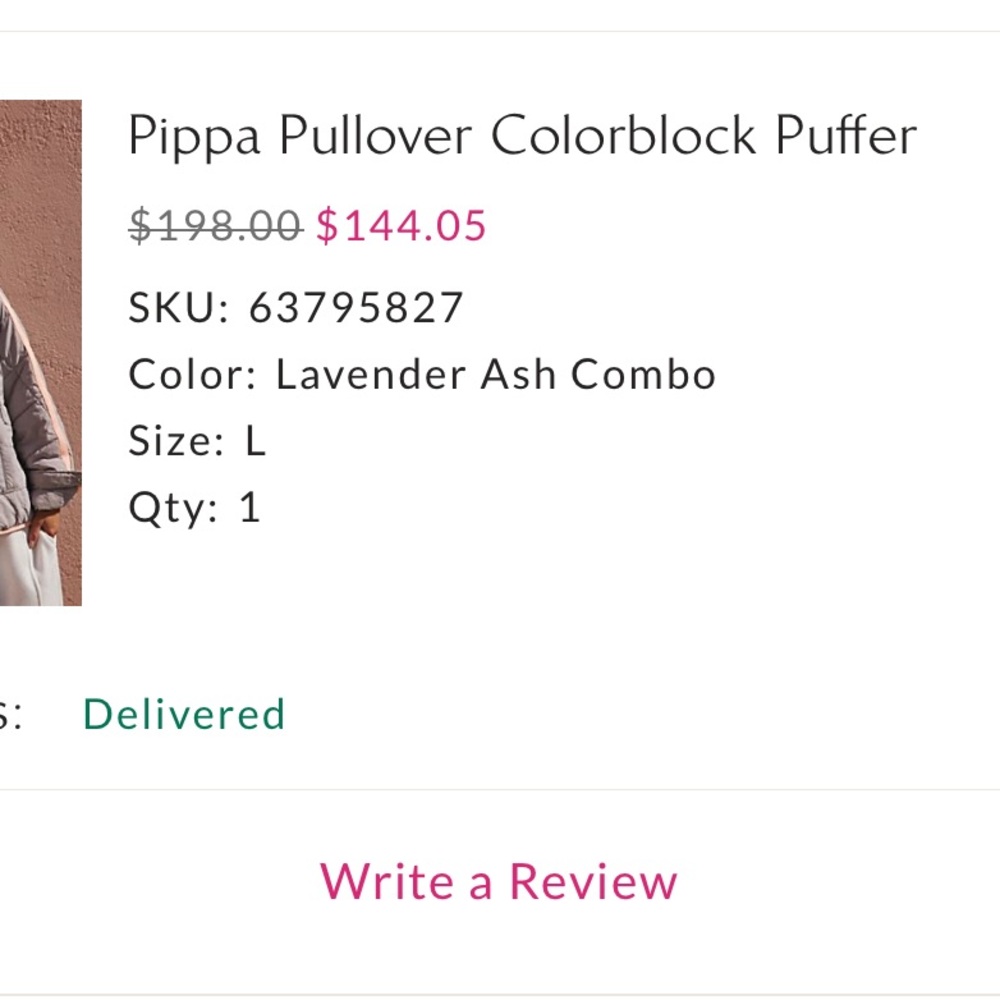 Free People Lavender and Ash Puffer Jacket
